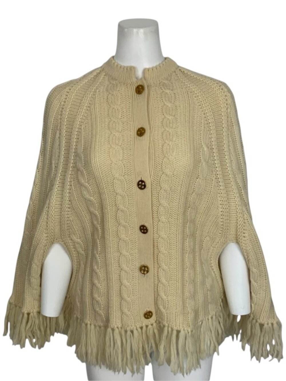 Jeri Jo Vintage Wool Sweater Cape Shawl Poncho M Cable Knit